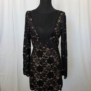 bebe Black Lace Long Sleeve Dress